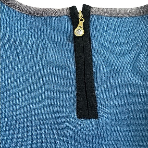 Juiceana colorblock leopard front sweater, wool/nylon, brown/blue Sz M/L - Picture 10 of 11